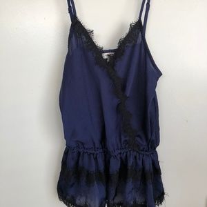 Black Eyelash Lace & Blue Camisole